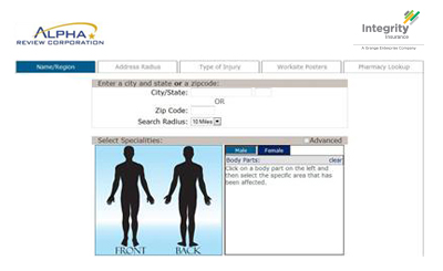An example of the Provider Search screen within the MyIntegrity Account tool.