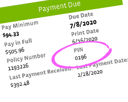 Billing statement with pin number circled